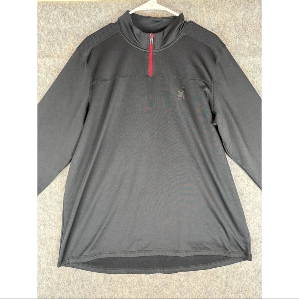 Spyder Activewear Top Men's Large Black Logo Long Sleeve‎ Quarter Zip Pullover